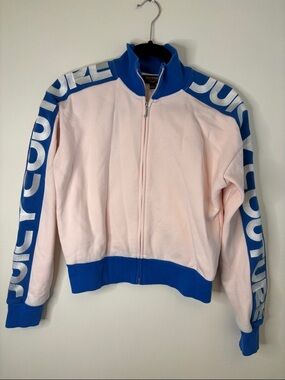 Juicy Couture Y2K Pink Blue Track Jacket Logo Sleeve Zip Up Size S